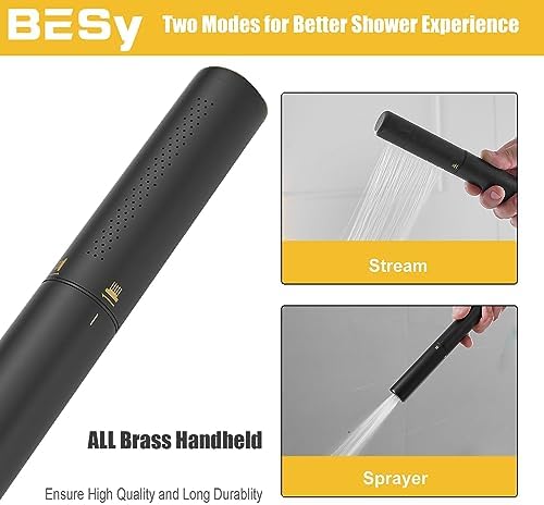 BESy Handheld Shower Head Sprayer Shower Wand Hand Shower Showerhead Black - Image 3