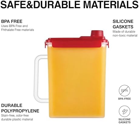 LocknLock Aqua Fridge Door Water Jug with Handle BPA Free Plastic Pitcher with Screw Top Lid Perfect for Making Teas and Juices, 1 Gallon, Red (Pack of 2) - Image 6