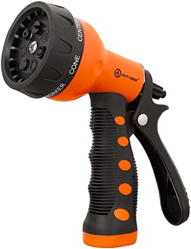 AUTOMAN-Garden-Hose-Nozzle,ABS Water Spray Nozzle with Heavy Duty 7 Adjustable Watering Patterns,Slip Resistant for Watering Plants,Lawn& Garden,Washing Cars,Cleaning,Showering Pets - Orange by AUTOMAN