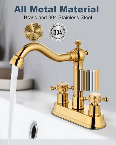 Aolemi 4 Inch Centerset Bathroom Sink Faucet 2 Handle Polish Gold - Image 5
