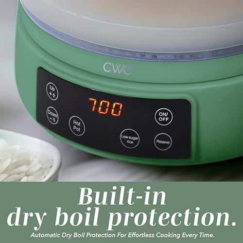 COOK WITH COLOR Glass Mini Low Carb Rice Cooker – Holds 2 Cups Raw/Makes 6 Cups Cooked with Auto Lift Filter Basket, Hotpot & Steamer for Rice, Grains, Digital Panel with Keep Warm, Dark Sage - Image 4