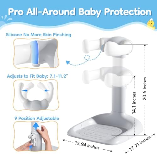 Upgraded Baby Shower Stand with Anti-Pinch Silicone & Anti-Slip Base, Adjustable Height Baby Bath Standing Support, Soporte para Bañera de Bebé Assist Holder for 6-36 Months Toddler, Ideal Gift, Gray - Image 3