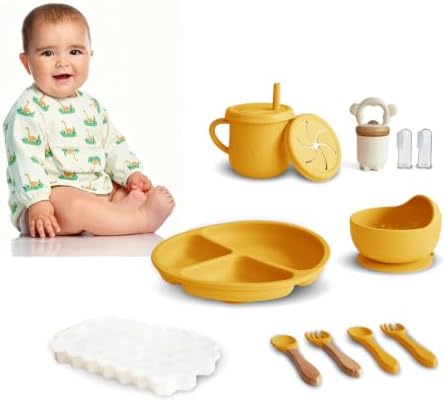 Silicone Baby Feeding Set 12PCS,Baby Led Weaning Set(Honey) by Dormlony