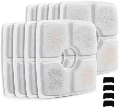 Comsmart Pet Fountain Filter Set, 3 Triple Filtration System Replacement Cat Water Fountain Filters for Square 84oz/2.5L Automatic Pet Fountain Cat Water Fountain (Pack of 8) by Comsmart