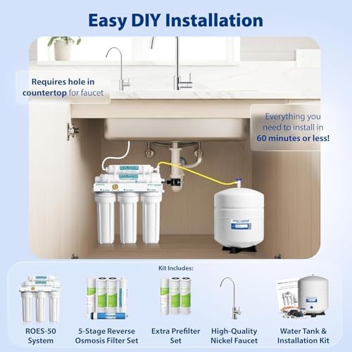 APEC Water 5-Stage Under Sink Reverse Osmosis Water Filter System with Extra High Capacity Pre-Filter Set, Essence Series, WQA Certified, 50 GPD, Removes 99.99% of Contaminants, Home Water Filtration - Image 4