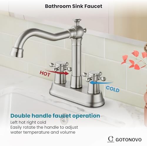 gotonovo 4 Inch Centerset Bathroom Faucet 2 Hole Vintage, Brushed Nickel - Image 6