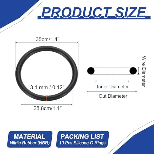 PATIKIL Silicone O Rings, 10 Pcs 1.4" OD 1.1" ID 0.12" Width Sealing O Ring Gasket Washers for Bathroom Sink Compressor Valves Pipe Hose Repair, Black (35x28.8x3.1mm) - Image 2
