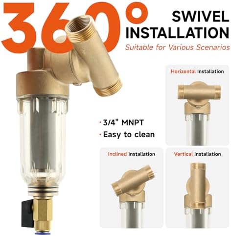 360° Mountable Spin Down Sediment Water Filter, Pre-Filter for Whole House, Contains Two 3/4" Push-to-Connect Fittings, Rated at 50 Micron,with an Extra 100 Micron Filter Element - Image 5