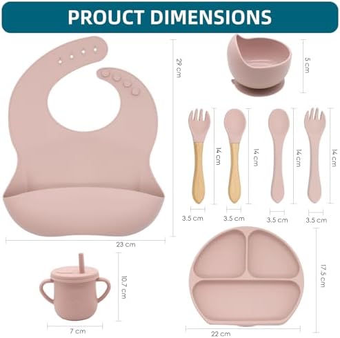 100% Silicone Baby Feeding Set,BPA Free Baby Dishes Set with Suction Bowl Divided Plate,Toddler Self Feeding Dish Set with Spoons Forks Sippy Cup and Bib, Baby Eating Utensils (Pink) - Image 2