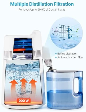 VEVOR Water Distiller, 6L/1.6 Gallon Large Distilled Machine, 900W Distilling Water Maker, 304 Stainless Steel Interior Stiller with Plastic Container, Countertop Distiller for Home, White - Image 3