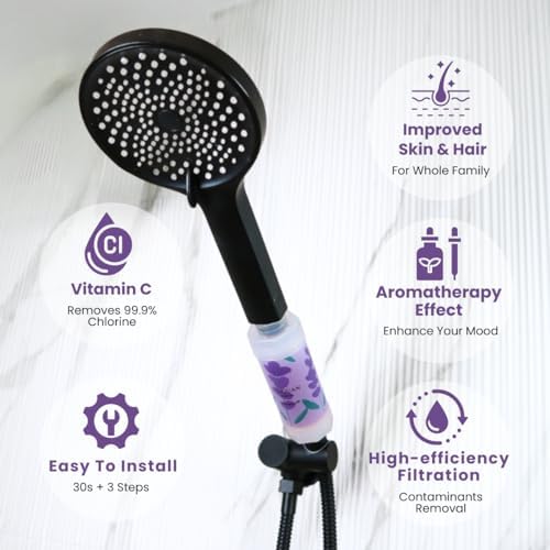 Vitamin C Shower Filter with Aromatherapy, Soften Hard Water, Chlorine & Flouride Removal, Skin & Hair Care, Easy Installation,Universal Fit, Eco-Friendly, Made in Korea (Purple Lavender) - Image 2