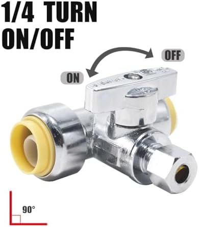 TTFLEX 1/2" x 1/2" x 1/4" Tee Valve Push to Connect Shut Off Valve 1/4 Turn - Image 3