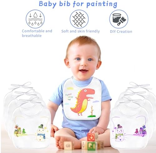 GOLDGE Dazzle at Baby Showers with a 44-piece DIY Bib Decorating Kit. 24 Bibs, 6 Stencils, 14 Markers. Perfect Gender Reveal Party Gift!, Medium, White - Image 2