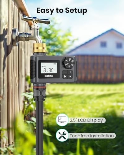 Sprinkler Timer with Brass Inlet and Outlet, Programmable Water Timer for Outdoor Garden Hose, Hose Timers with Rain Delay/Manual/Auto Mode, Drip Irrigation and Lawn Watering System, 1 Outlet - Image 7