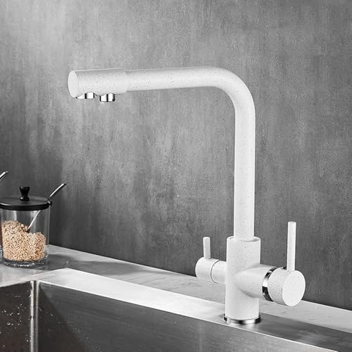3-Way Kitchen 360° Swivel Osmosis Water Filter Tap with Dual Levers White Sink Mixer Perfect for Drinking Water Modern Design Easy Installation,White - Image 2