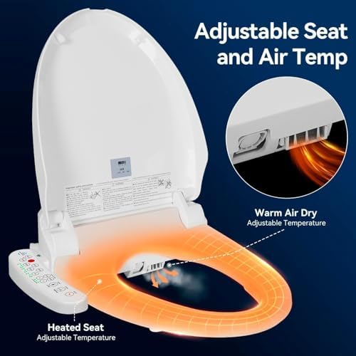 Electric Bidet Toilet Seat, Filtered & Unlimited Warm Water, 8 Modes Spa Wash, Warm Air Dryer, Heated Seat, Self-Clean Stainless Steel Nozzle, HD Night Light. 10-year warranty. (TB-26EV, Elongated) - Image 4