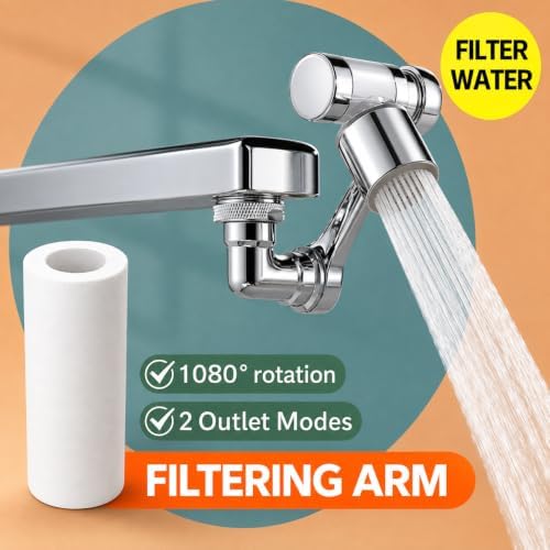 1080° Rotating Faucet Extender with Water Filtration & 8 Replacement Filters – Copper Swivel Sink Aerator, 2 Water Flow Modes for Kitchen & Bathroom Faucets - Image 4