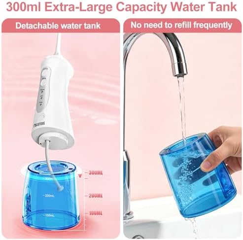Nicefeel Water Flosser 5 Jet Tips & 3 Modes, Cordless Portable Water Dental Pick for Travel & Home with 300ML Water Tank, IPX7 Waterproof, Rechargeable - Image 6