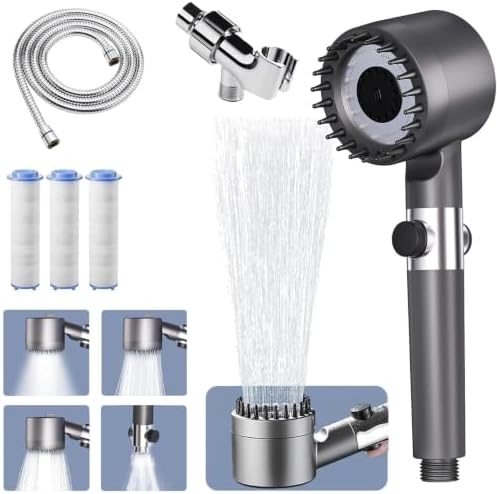 Shower Head, Drops Shower Head High Pressure, Showerhead with Handheld and 3 Filters, 4 Spray Modes & Pause Switch, Silicone Scalp Massager, 59" Hose & Bracket for Hard Water & Pets by Unknown