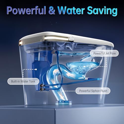 Smart Toilet, One Piece Bidet Toilet for Bathrooms, Toilets with Warm Water Sprayer & Dryer, Foot Sensor Operation, Heated Bidet Seat, Tankless Toilets with Fahrenheit LED Display - Image 2