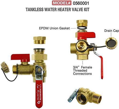 HYDRO MASTER Tankless Water Heater Service Valve Kit with Pressure Relief Valve 3/4-Inch IPS Isolator Clean Brass - Image 5