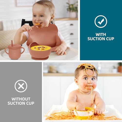 100% Silicone Baby Feeding Set, 9 Pcs: Bib, Divided Plate, Bowl, Sippy Cup, Spoons & Forks (Carrot) - Image 5