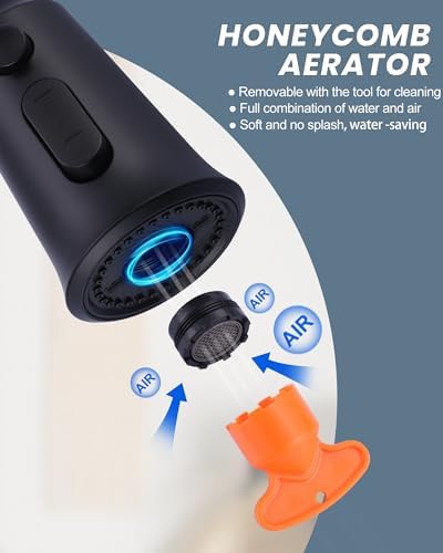 WOWOW Kitchen Faucet Head Replacement, 3 Function Pull Down Faucet Sprayer Head with 13 Adapters, Matte Black Kitchen Sprayer Nozzle Compatible with Moen, Delta, Kohler Faucets - Image 4