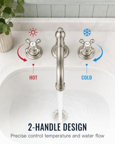 gotonovo Bathroom Faucet 3 Hole Vintage, Brushed Nickel, Script Font Label - Image 3
