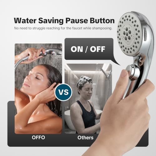 OFFO 5 Mode Handheld Shower Head with On Off Switch for Water Saving, High Flow Powerful Boosting Showerheads with 60" Stainless Steel Hose & Holder, Chrome - Image 3