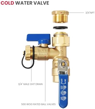 GASLAND Tankless Water Heater Service Valve Kit with Pressure Relief Valve 3/4 Inch IPS Isolator Clean Brass Construction - Image 3