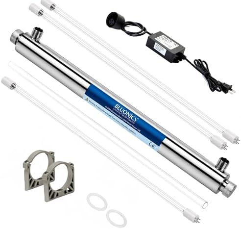 Whole House UV Water Filter System 12 GPM – 55W Stainless Steel UV Light System – LED Indicator & Audible Alarm – for Well & City Water – Includes 2 Extra Bulbs – Bluonics by BLUONICS