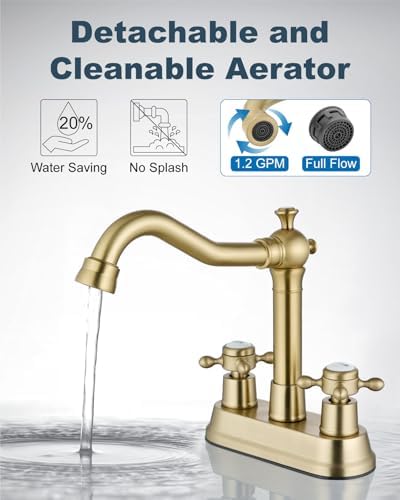 Aolemi 4 Inch Centerset Bathroom Sink Faucet 2 H&C Handle Brushed Gold - Image 3