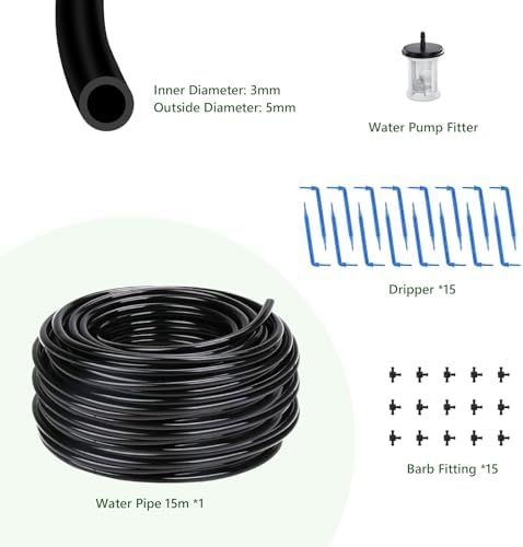 Solar Drip Irrigation Kit Accessories, 49FT Tubing, 15 Drippers - Image 2