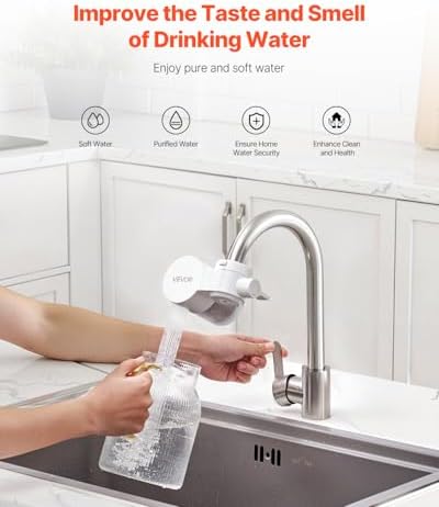 VEVOR Faucet Mount Water Filter, Horizontal Water Purifier for Sink Tap, Carbon Fiber Filters, Removes Chlorine Lead with 1 Filter, Fits Most Kitchen or Bathroom Faucets, White - Image 2