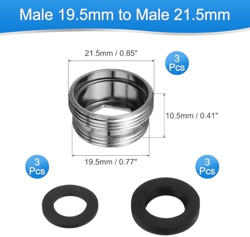 uxcell 3Pcs Faucet Adapter Kit, Male 0.77in to Male 0.85in Kitchen Sink Stainless Steel Tap Aerator Adapter Set to Connect Garden Hose, Water Filter, Standard Hose Diverter - Image 2