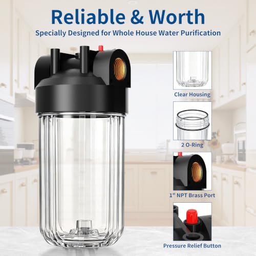 Whole House Water Filter Housing with 1 PP Filter, 10"x4.5", 2 Vavles - Image 2