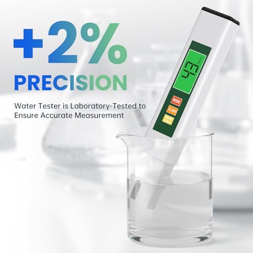 TDS Water Tester, 4 in 1 TDS Meter Digital Water Tester for Drinking Water, Professional 0-9990ppm PPM EC & Temp Water TDS Meter for Home & Travel Regular Water Quality Testing White & Green 6 in - Image 3