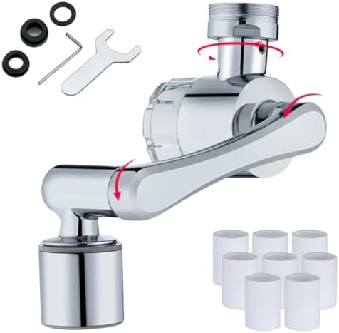 1080° Swivel Brass Faucet Extender, 2-Mode Filter, 20/22/24mm Adapters (Silver) by Unknown