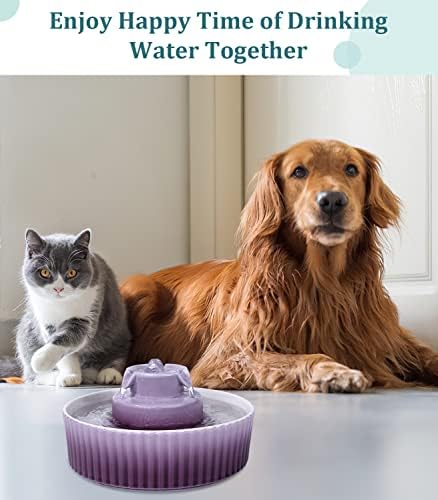 Ceramic Cat Water Fountain, Pet Ceramic Water Fountain, 2.1 L Drinking Fountains Bowl for Cats and Dogs with Replacement Filters and Foam(Purple) - Image 6