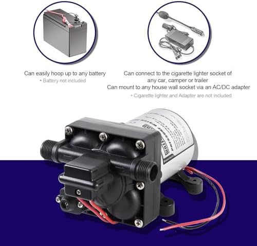 WASSERMANN RV Water Pump 12 Volt DC 3.0GPM 55PSI Replacement For 4008-101-A65 Water Pump Self Priming Diaphragm Pump with Pressure Switch for RV Kitchen Bathroom Marine Yacht Garden Camper Water Pumps - Image 5