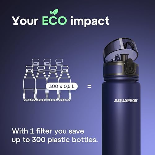 AQUAPHOR City Water Filter Bottle 17 oz | Reusable & Portable Filtered Water Bottle | BPA-Free | Perfect for Camping, Travel, Indoor & Outdoor Use | Navy Blue - Image 5
