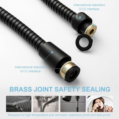 OFFO Shower Hose, Kink Free Stainless Steel Shower Hose Attachment Electroplating Handheld Shower Head Hose Flex Hoses Extension with Brass Insert & Nut for Pet Bathing Cleaning 80 in, Matte Black - Image 4