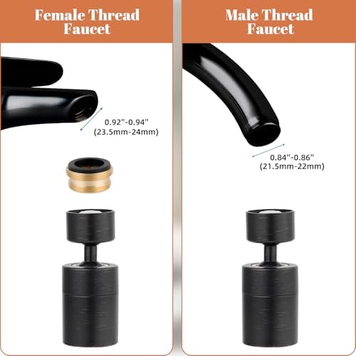 Hibbent Faucet Aerator, 360 Degree Kitchen Sink Faucet Aerator, Dual-function Swivel Big Angle Kitchen Faucet Attachment, Faucet Replacement Part, Oil-Rubbed Bronze - Image 5