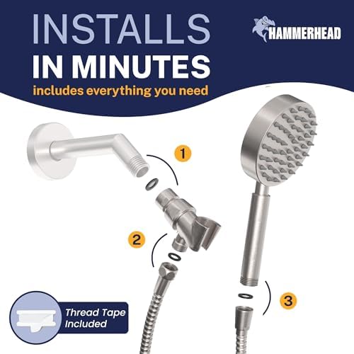 HammerHead Metal Handheld Shower Head High Pressure, 6ft Long Shower Hose - Image 5