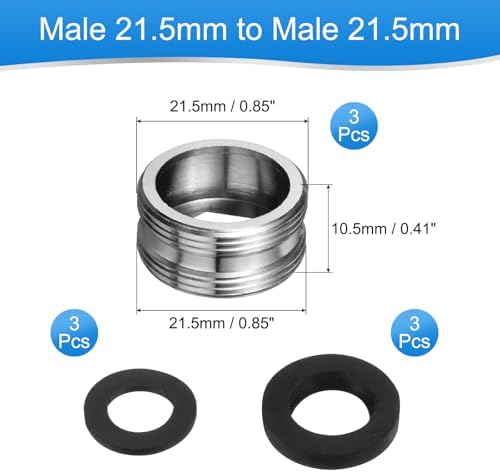 uxcell 3Pcs Faucet Adapter Kit, Male 0.85in to Male 0.85in Kitchen Sink Stainless Steel Tap Aerator Adapter Set to Connect Garden Hose, Water Filter, Standard Hose Diverter - Image 2