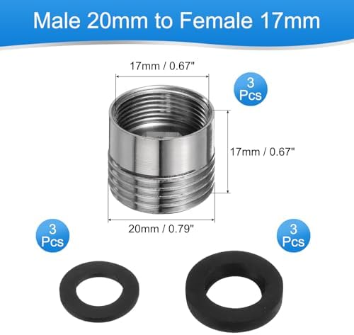 uxcell 3Pcs Faucet Adapter Kit, Male 0.79in to Female 0.67in Kitchen Sink Stainless Steel Tap Aerator Adapter Set to Connect Garden Hose, Water Filter, Standard Hose Diverter - Image 2