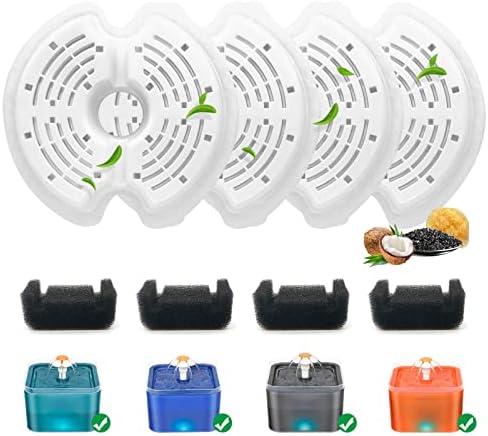 4 Pack Cat Water Fountain Filters with 4 Sponges, Pet Replacement Filters for 67oz/2L Pet Drinking Fountain Dog Water Dispenser by Katlikatqi
