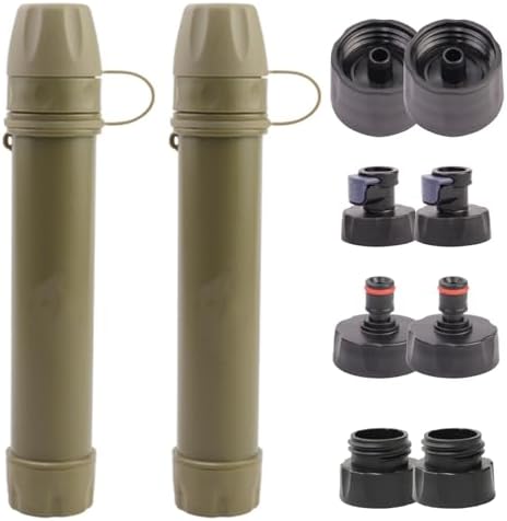 2 Pack Survival Water Filter Straw for Hiking & Camping, 2025 Personal Portable Water Purifier, 3000L Long Life, Includes Bottle & Hydration Bladder Adapters (2, Dune Brown, 3x3x19.3cm) by Unknown