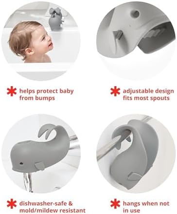 Skip Hop Baby Bath Spout Cover, Bathtub Faucet Cover with Soft Rubbery Material, Dishwasher-Safe, Easy-to-Adjust Straps and Tail Hook for Hanging, Fits Most Tub Spouts, MOBY, White - Image 2