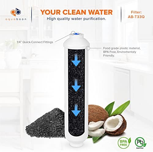 Aquaboon T33 Inline Post Activated Carbon Water Filter for Refrigerator, Ice Maker w/Quick Connect for 1/4 Water Line Compatible with ICF-10, 25-Pack - Image 2
